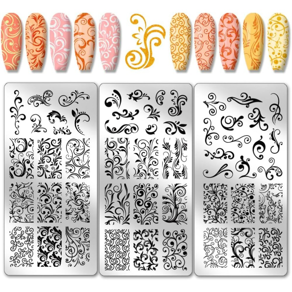 Nail Art Inspo - 3pcs Swirl Pattern Nail Art Templates