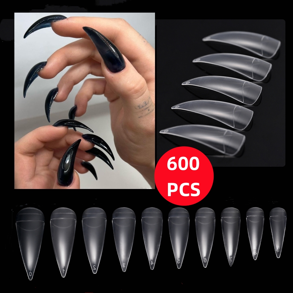 Nail Art Xl - 600Pcs Extra Long Hawk Curved Nail