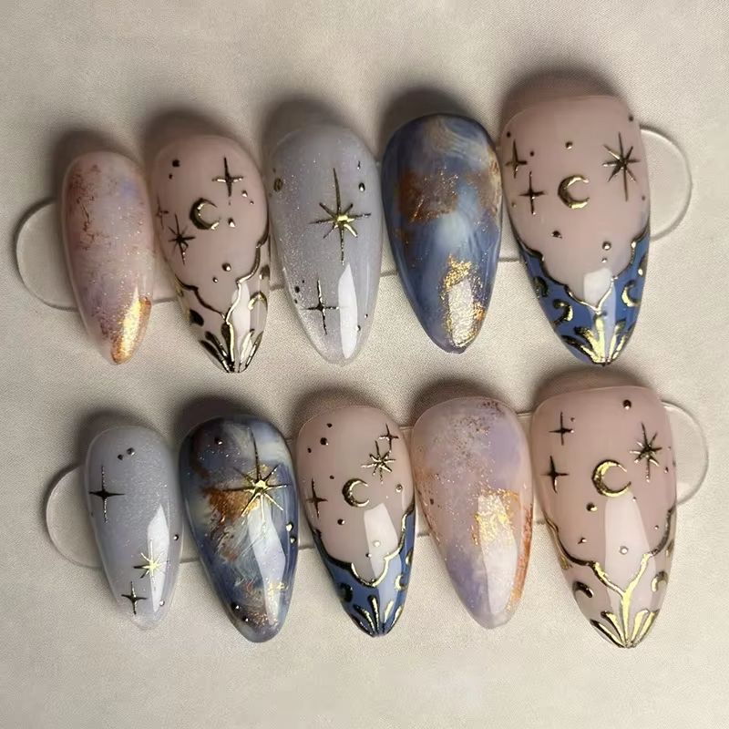 Nail Art Inspo - 24Pcs Short Almond Nails Set Full
