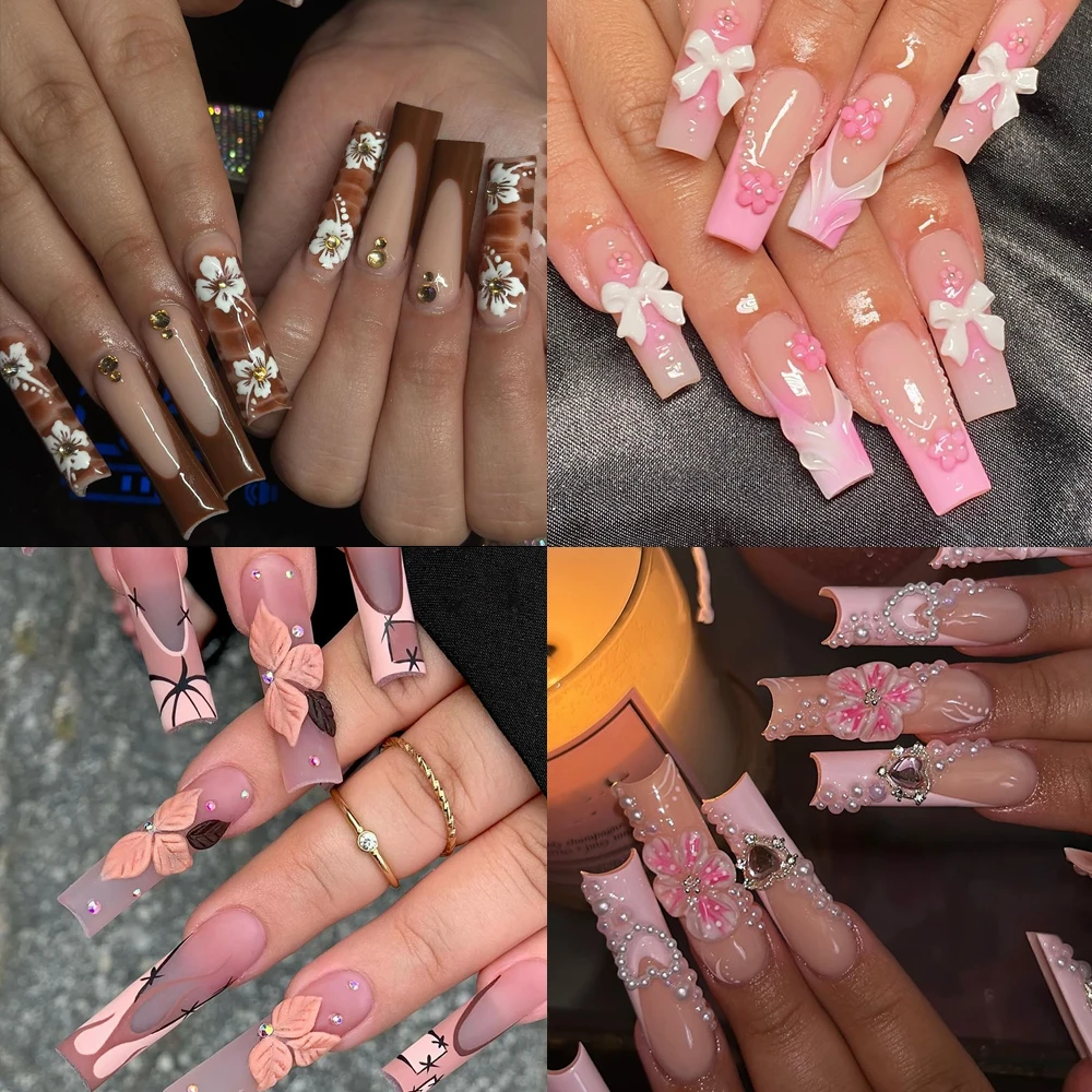 Nail Art Xl - 10Pcs Handmade French Nude Pink XL