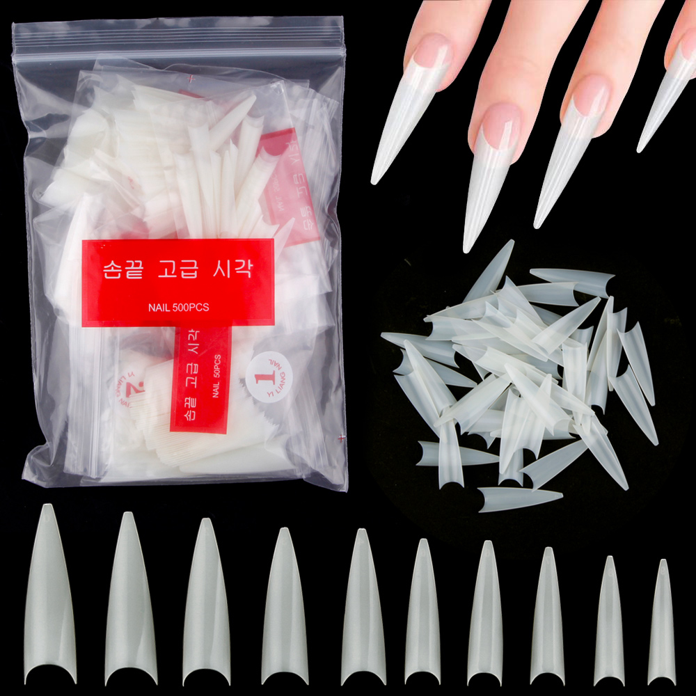 Nail Art Xl - 1Bag(600Pcs)Natural Stiletto Practice Nail Tips 10Size