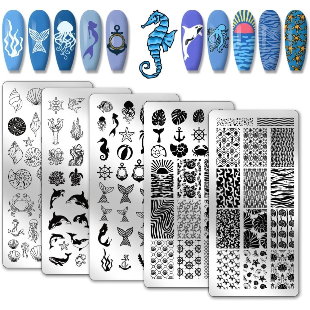 Nail Art Inspo - 5pcs Ocean Theme Nail Stamping Sea