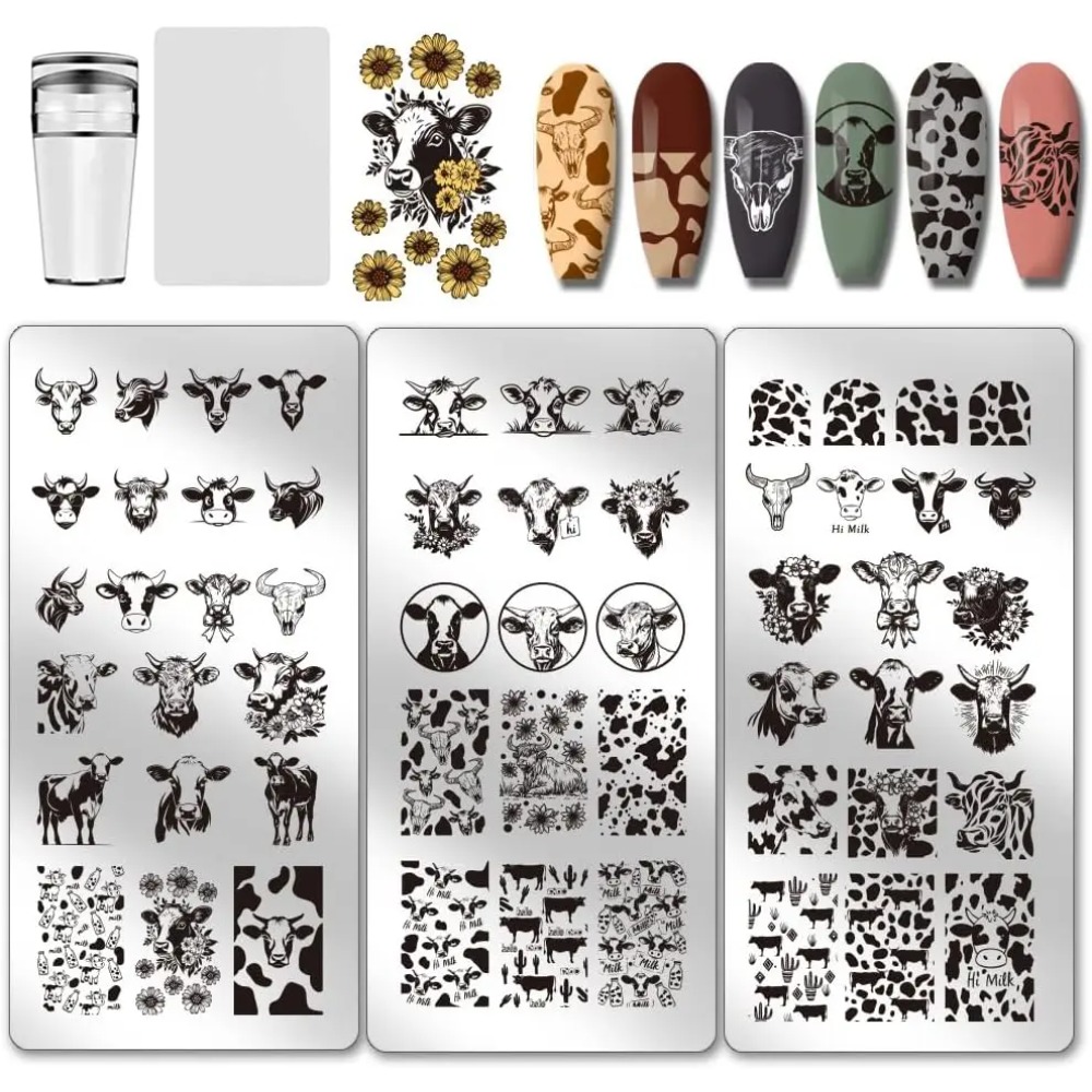 3pcs Cow-Theme Nail Stamping P - đánh giá và giá Nail Art Inspo