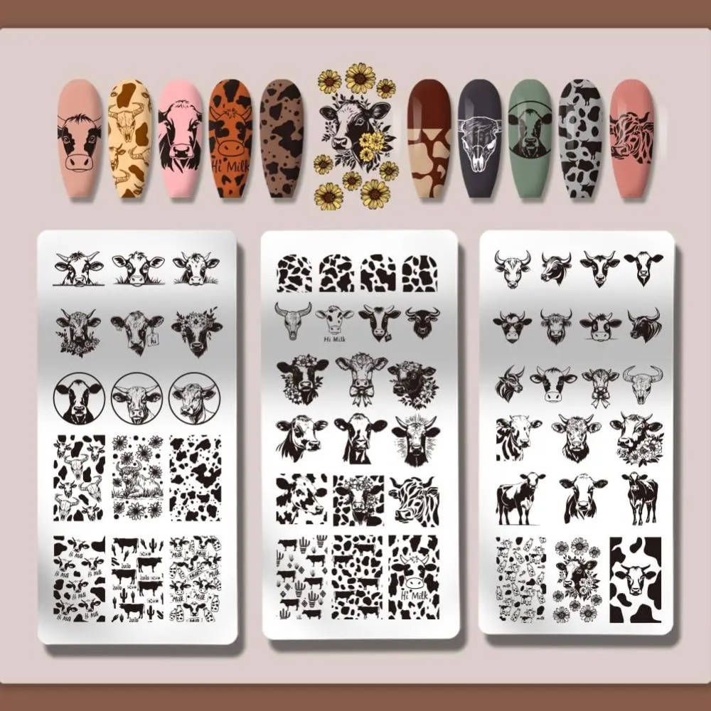 3pcs Cow-Theme Nail Stamping P - đánh giá và giá Nail Art Inspo